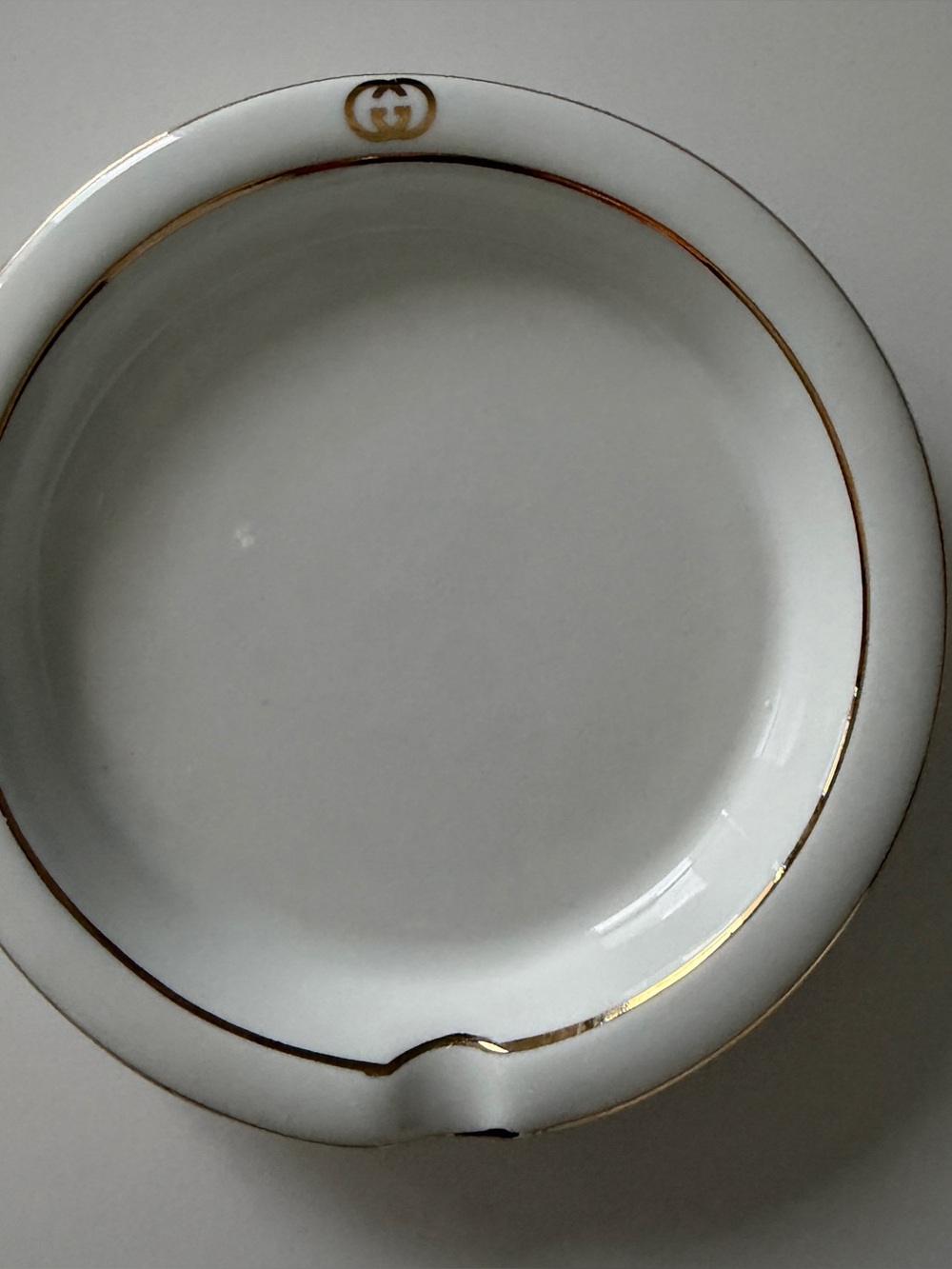 Vintage Gucci White Porcelain Small Trinket Dish / Ashtray Gold Trim Italy